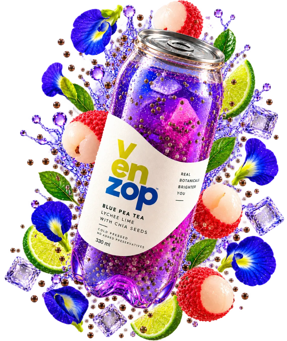Venzop Blue Pea Tea — Lychee Lime with Chia Seeds